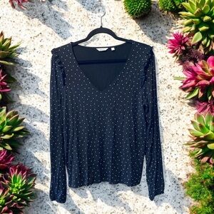 Reitmans Black and White Polka Dot Long Sleeve